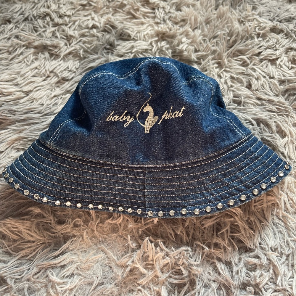 Vintage Baby Phat Denim Rhinestone Bucket Hat Women’s Y2K Logo Jean Cap Bling - Picture 1 of 7